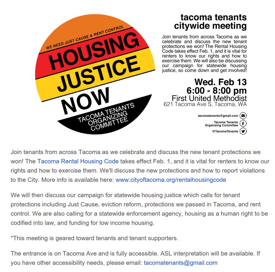 Come to tenants rights training on February 13
